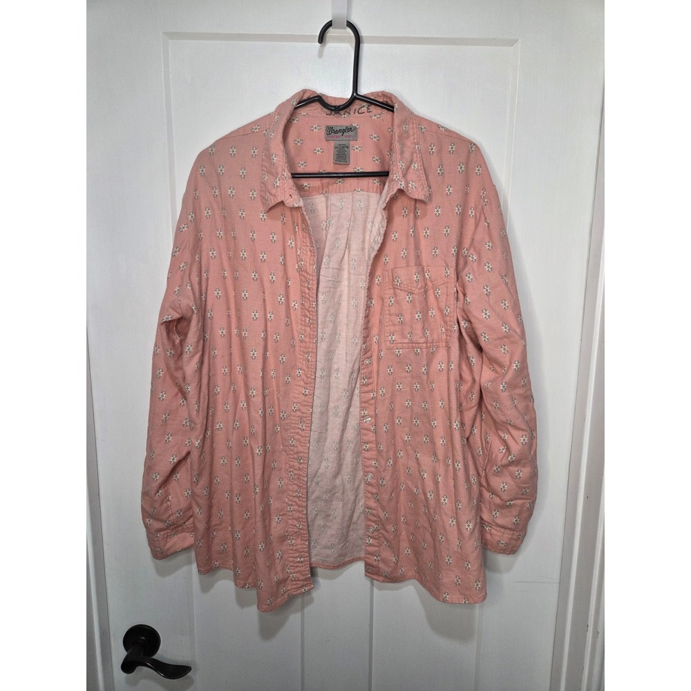 Wrangler Wrancher Pink Geometric Print Button Down Shirt XXL LWR7949 Cotton